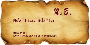 Málics Béla névjegykártya