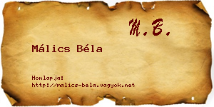 Málics Béla névjegykártya